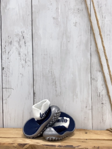 Leguano  Barfußschuhe  Gr. 24  blau weiß Strick graue Gummisohle 