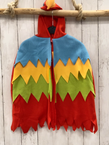   Karnevalkostüm  Gr. 92  rot bunter Papageienumhang mit Kapuze 