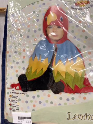   Karnevalkostüm  Gr. 92  rot bunter Papageienumhang mit Kapuze 