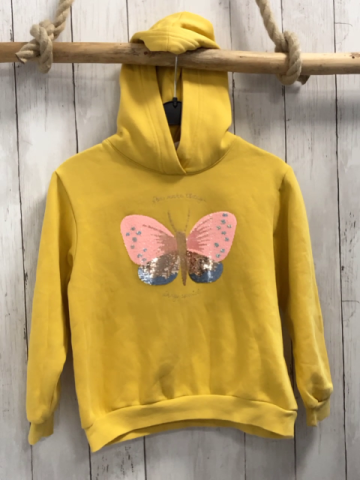 H&M  Pullover  Gr. 122/128  gelb Kapuze Schmetterling mit Glitzer 