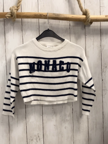 Name it  Pullover  Gr. 116  weiß blaue Streifen blaue Plüschschrift kurz geschnitten 