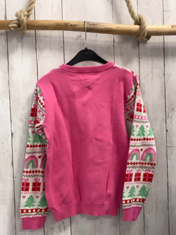 H&M  Pullover  Gr. 122/128  weiß rosa Strick Geschenke Tannen Bögen Herzen 