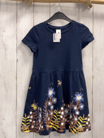  Kleid  Gr. 116  blau mit Blumen + Blättern mit Glitzer 