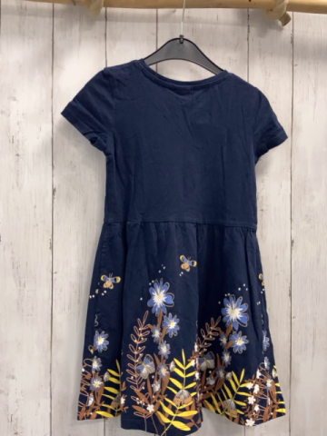  Kleid  Gr. 116  blau mit Blumen + Blättern mit Glitzer 