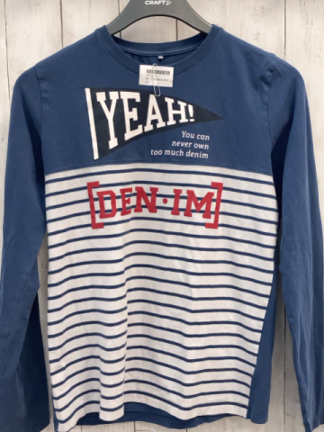   Langarmshirt  Gr. 158/164  blau + weiße Streifen + Schrift 