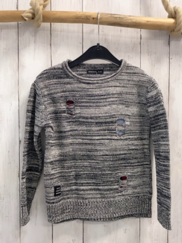 Reserved  Pullover  Gr. 116  grau hellgrau meliert schwarze Aufnäher an den Ellenbogen