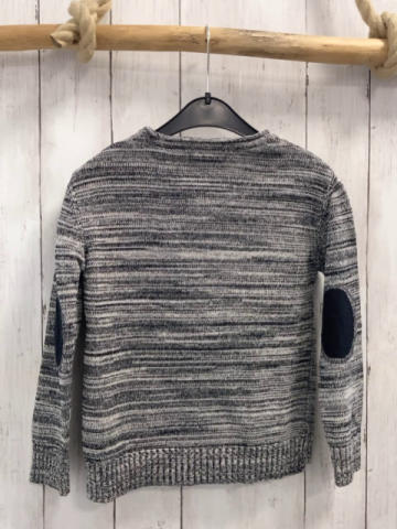 Reserved  Pullover  Gr. 116  grau hellgrau meliert schwarze Aufnäher an den Ellenbogen