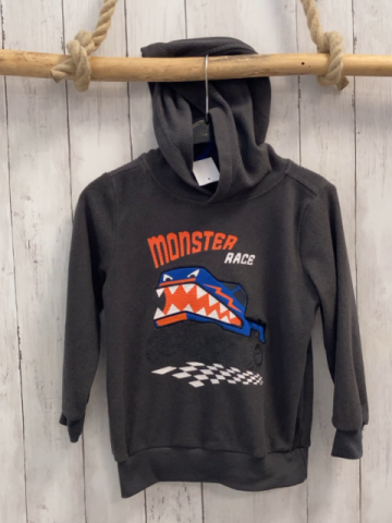   Pullover  Gr. 122  grau Fleece Kapuze Hai Schrift 