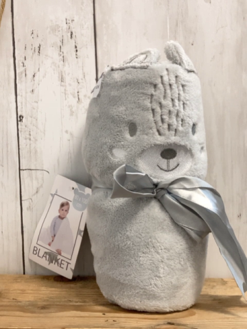 neu Babydecke  hellgrau Plüsch Bärenkopf 