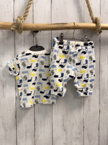 2tlg  T-Shirt + Jogginghose  Gr. 56  weiß bunte Wale 