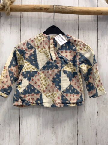 Petit Bateau  Bluse  Gr. 80  rosa weiß blaue Dreiecke mit blumen 