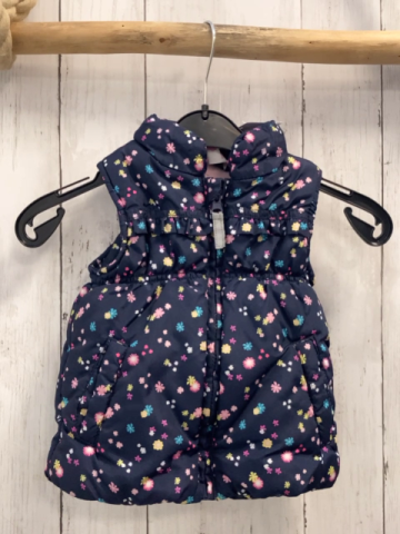   Weste  Gr. 86  blau bunte Blumen rosa Fleecefutter 