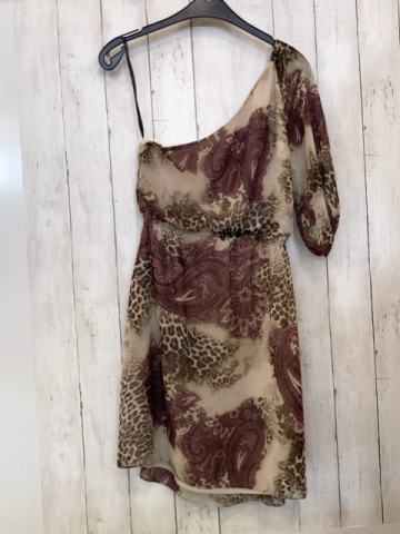 Guess  Kleid  Gr. 36  beige weinrot brauner Blumendruck 1 Seite schulterfrei 