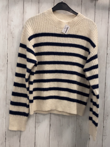 H&M  Pullover  Gr. 164  weiß blaue Streifen Strick Rippen 
