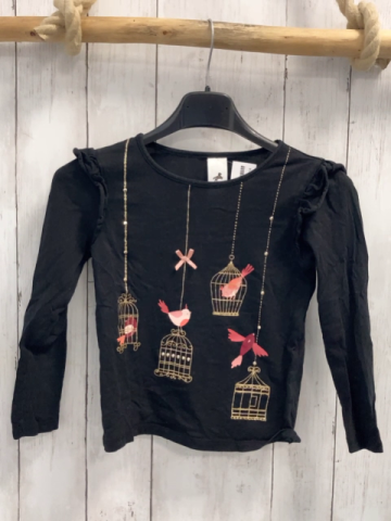   Langarmshirt  Gr. 110  schwarz goldene Vogelkäfige mit Vögeln 