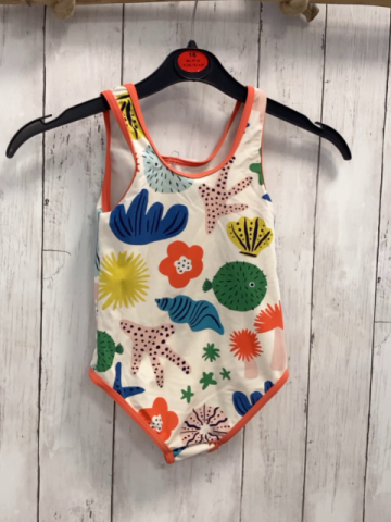 Mini Boden  Badeanzug  Gr. 98  weiß bnte Pflanzen orange Bund 