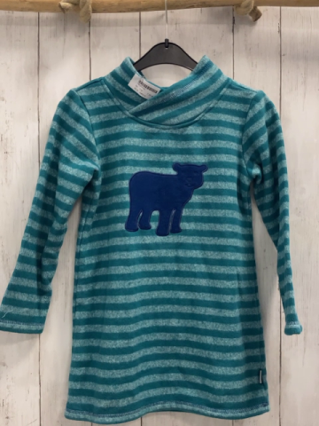 Jako-o  Kleid Gr. 116  petrol hellgraue Streifen blauer Bär 