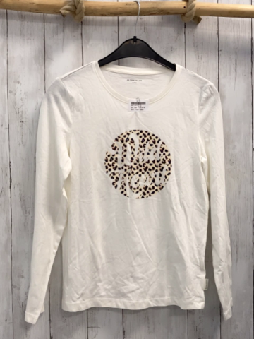 Tom Tailor  Langarmshirt  Gr. 164  weiß beige schwarz brauner Kreis mit Schrift 