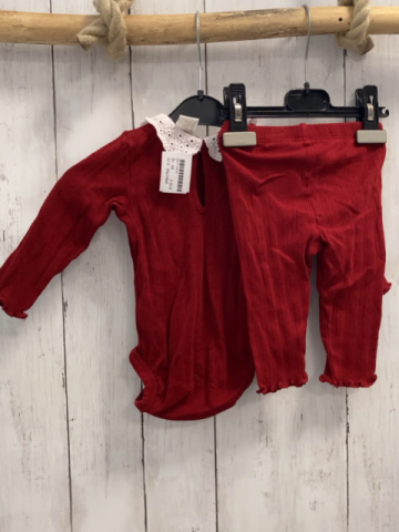 2tlg H&M  Langarmbody + Leggings  Gr. 68  rot Lochmuster weißer Kragen 