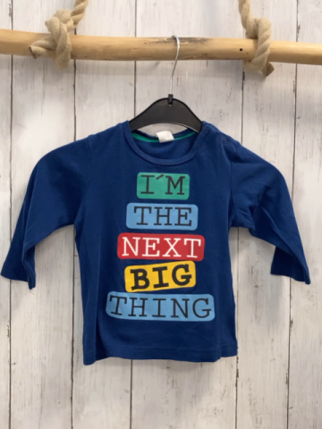 H&M  Langarmshirt  Gr. 80  blau bunte Rechtecke mit Schrift 