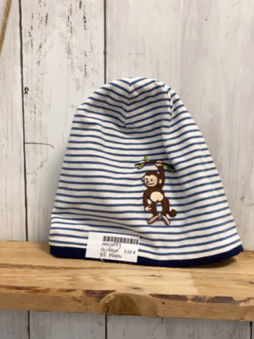 Pusblu  Mütze  Gr. 48cm  weiß blaue Streifen Affe 