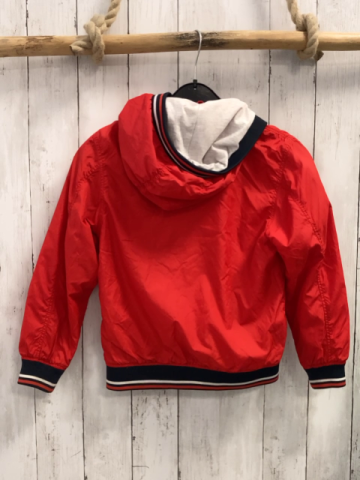 H&M  Jacke  Gr. 128  rot Kapuze grau rot weißer Streifenbund 