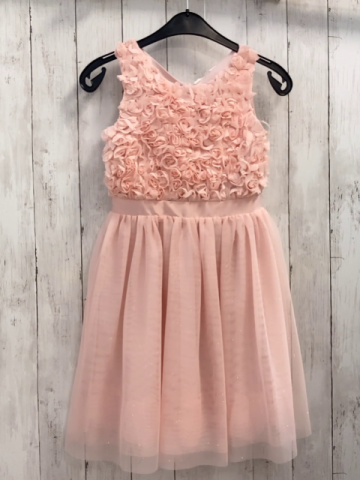 H&M  Kleid  Gr. 140  rosa Oberteil mit Rosetten Tüllüberrock mit Glitzerpunkten 