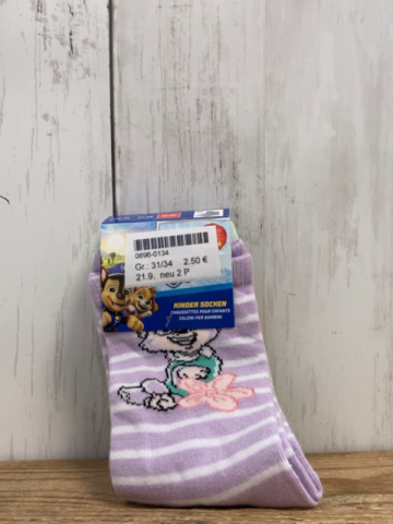 neu 2 Paar  Socken Gr. 31/34  flieder weiße Streifen Paw Patrol