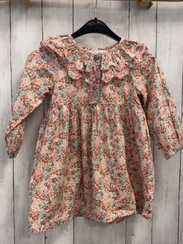 H&M  Kleid  Gr. 98  weiß rosa grau weinrot gelbe Blumen 