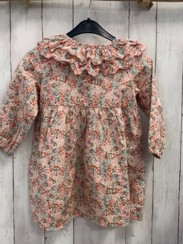 H&M  Kleid  Gr. 98  weiß rosa grau weinrot gelbe Blumen 