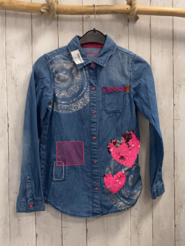 Desigual  Bluse Gr. 146/152  blau jeans Pailettenherzen silber Druck 