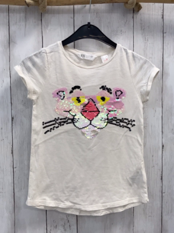 H&M  T-Shirt  Gr. 122  weiß Pailettenkopf Paulchen Panther 