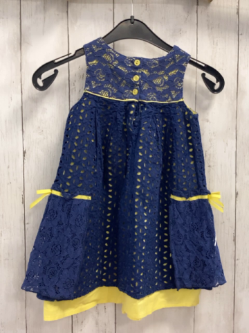 Piper & Posie  Kleid  Gr. 92  gelbes Unterkleid blaues Überkleid mit Lochmuster gelbe Schlefen 