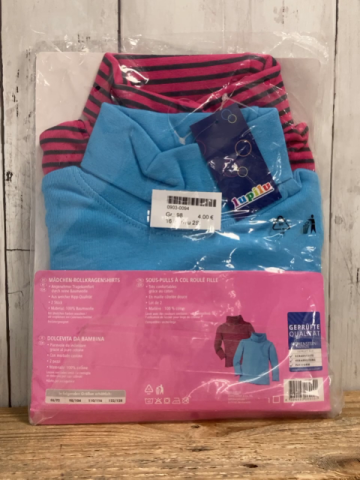 neu 2 Rollkragenshirts Gr. 98  pink graue Streifen / hellblau in Folie 