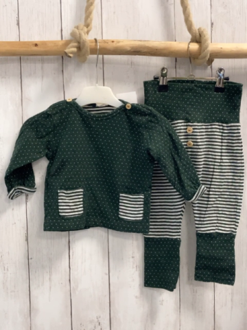 2tlg Alana  Pullover + Jogginghose  Gr. 68  grün weiße Punkte + grün weiße Streifen 