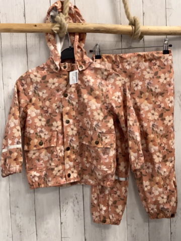 2tlg Mikk-Line  Regenanzug  Gr. 98  ocker bunte Blumen gummiert 