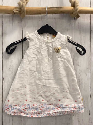 Steiff  Kleid  Gr. 68  weiß hellblaue Federn rote Blumen