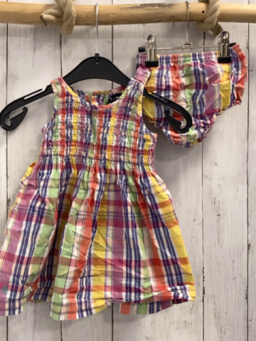 2tlg Ralph Lauren  Kleid + Höschen  Gr. 74  weiß bunte kariert Oberteil gesmokt 