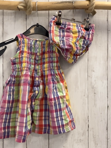 2tlg Ralph Lauren  Kleid + Höschen  Gr. 74  weiß bunte kariert Oberteil gesmokt 