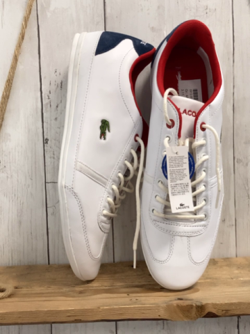 Lacoste neu Schuhe Gr. 44,5  weiß blau innen rot