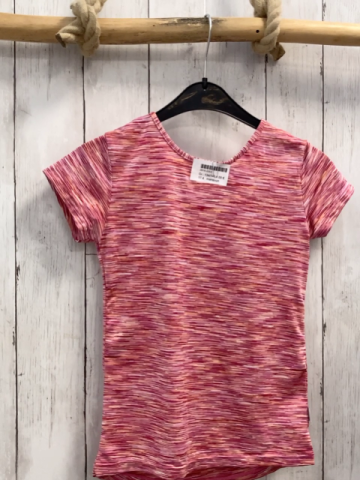 manguun  Sportshirt Gr. 134/140  weiß pink rot orange Striche 