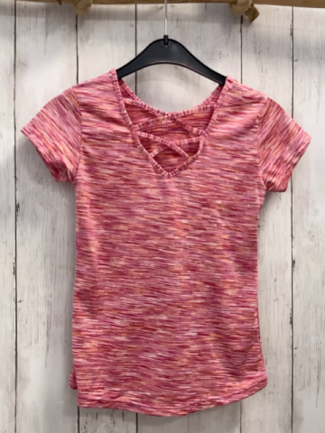 manguun  Sportshirt Gr. 134/140  weiß pink rot orange Striche 