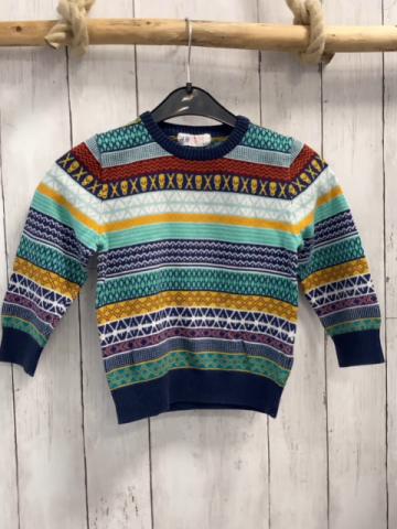 H&M Pullover  Gr. 98  blau mint mais weiße Striefen mit Muster Strick 