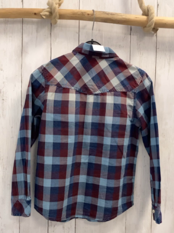 Benetton Hemd  Gr. 128  blau hellblau weinrot kariert 