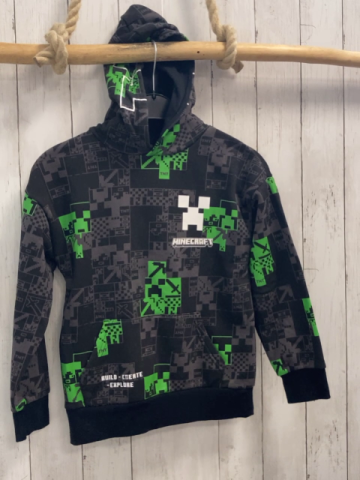 Minecraft Pullover Gr. 134  schwarz grau grün weiß Muster Kapuze