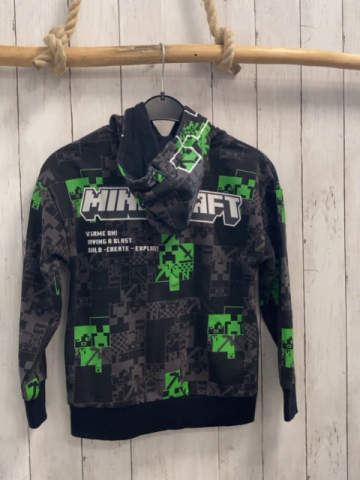 Minecraft Pullover Gr. 134  schwarz grau grün weiß Muster Kapuze