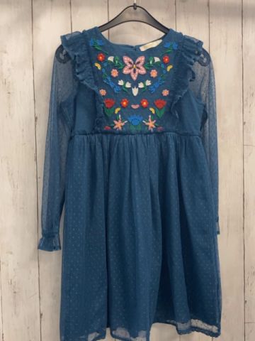 Mini Boden Kleid Gr. 134  petrol Tülllage mit Punkten gestickte Blumen