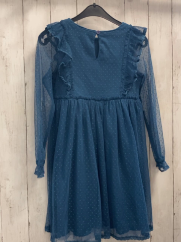 Mini Boden Kleid Gr. 134  petrol Tülllage mit Punkten gestickte Blumen