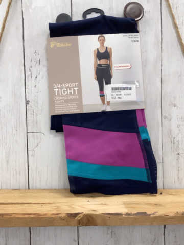 neu  Sportleggings  Gr. 36/38   blau + pflaume türkis Streifen 