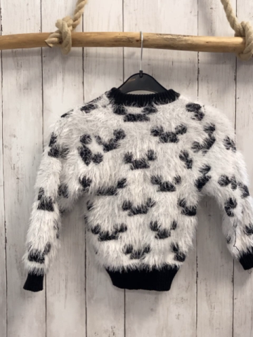   Pullover  Gr. 104  weiß Strick flusig schwarze Schleifen + Bund 